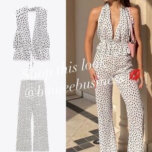 ZARA 2pcs Polka-Dot Pants + Halter Top Coord Set BNWT